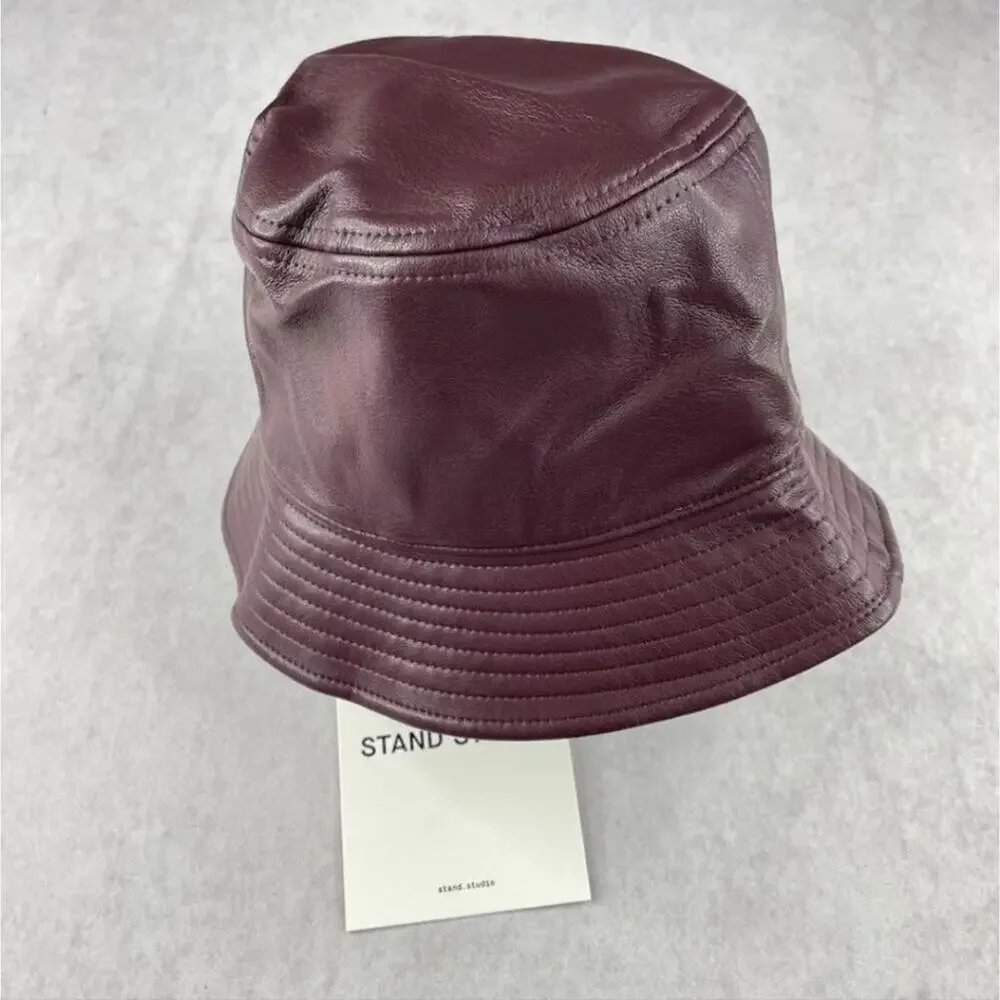 Stand Studio NWT Vida Faux Leather Grained Bucket Hat Burgundy Small